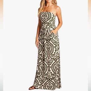 Vanilla Bay Strapless Maxi Dress - Olive and Cream